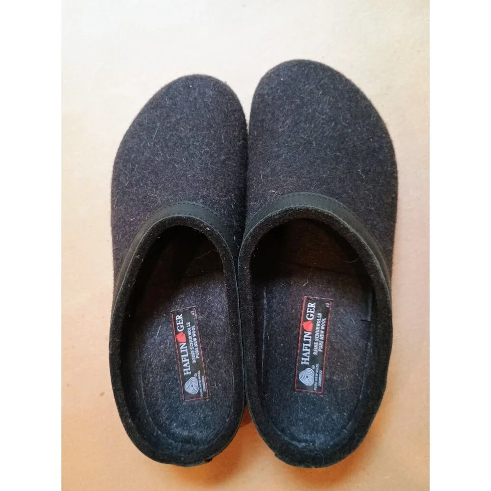 Haflinger Men’s GRIZZLY Charcoal Gray Wool Clogs Slippers Size 43 US Sz 10